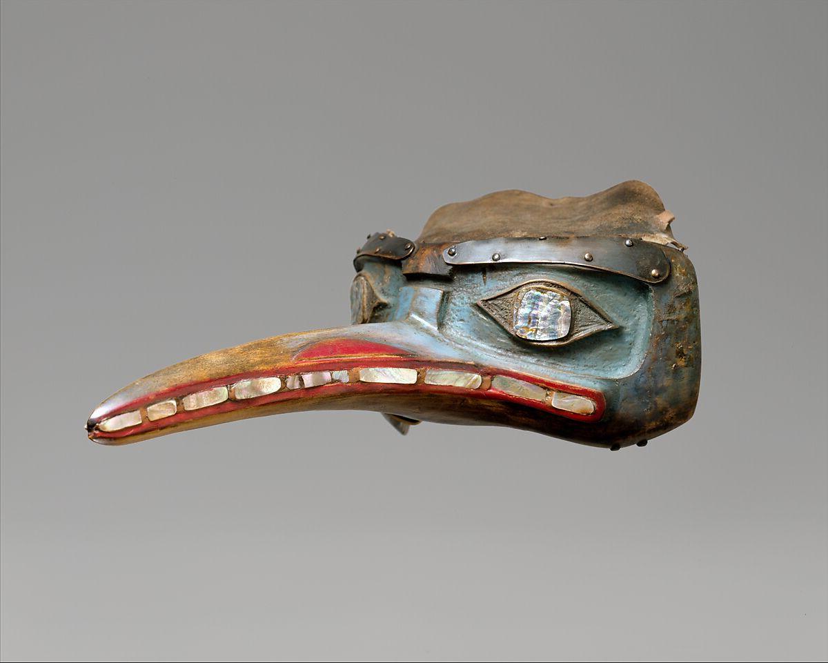 Mosquito Mask, Wood, paint, copper, shell, Native-tanned skin, Tlingit